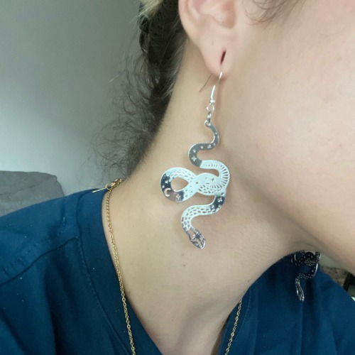 Serpent Sibilance Snake Earrings - Silver