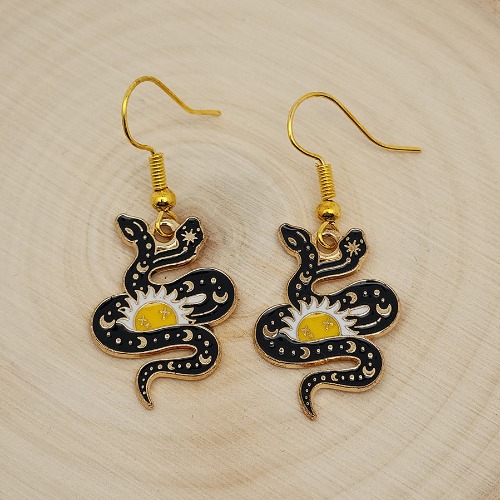 Two-Headed Cosmic Serpent Enamel Earrings