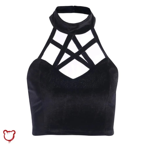 'Dangerous' Pentagram Crop Top. - Black / M