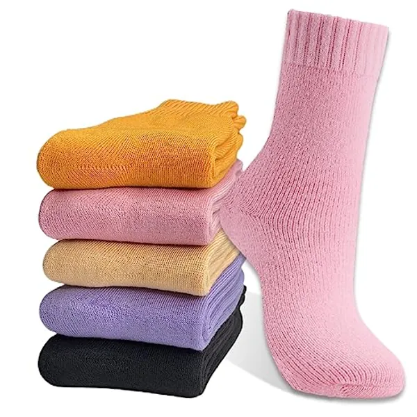 Hocerlu Thermosocken Damen, Dicke Warme Kuschelsocken Damen 5 Paar Wintersocken WollSocken Bunte Weich WanderSocken Geschenke Socken für Frauen, EU-Größe 35-42