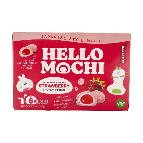 Hello Mochi Mango Mochi,Gluten Free Vegan,6pieces 6.3oz - Strawberry Mochi