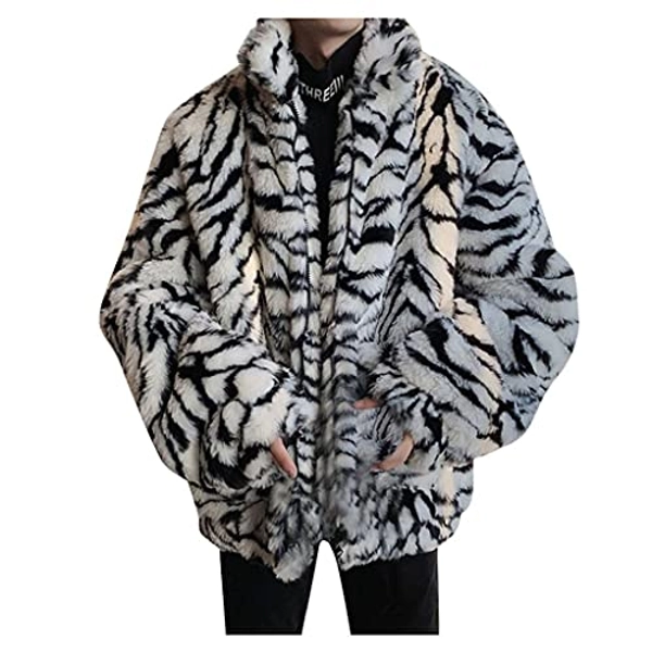 Fashion Winter Faux Fur Coats for Men Oversized Coat Fluffy Thicken Jackets Casual Warm Open Front Cardigan Overcoat - Large - White