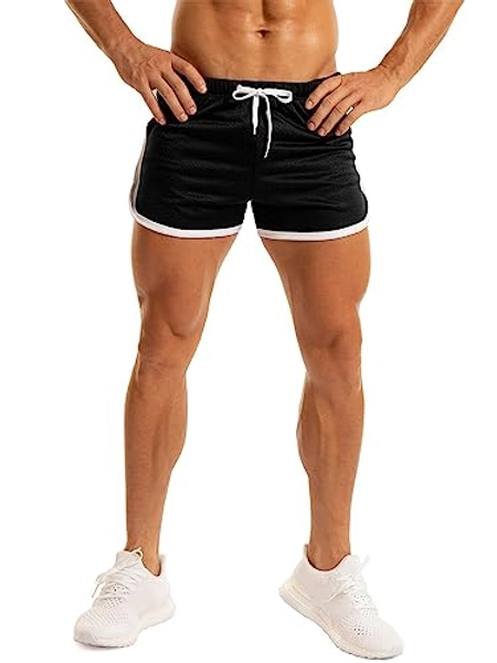Ouber Men's Fitted Shorts Bodybuilding Workout Gym Running Tight Lifting Shorts - A-black - Large