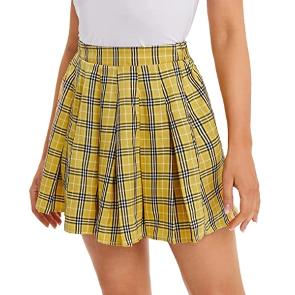 WDIRARA Women's Casual Plaid High Waist Pleated A-Line Uniform Mini Skirt