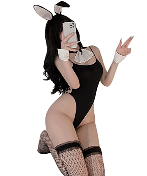 SNOMYRS Womens Bunny Lingerie Sexy Senpai Cosplay Anime Role Costume Bodysuit One Piece