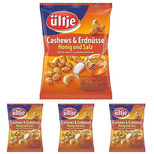 ültje Cashews & Erdnüsse, Honig und Salz (1 x 200 g) (Packung mit 4) - Cashew-Erdnuss-Mix mit Honig und Salz - 200 g (4er Pack)