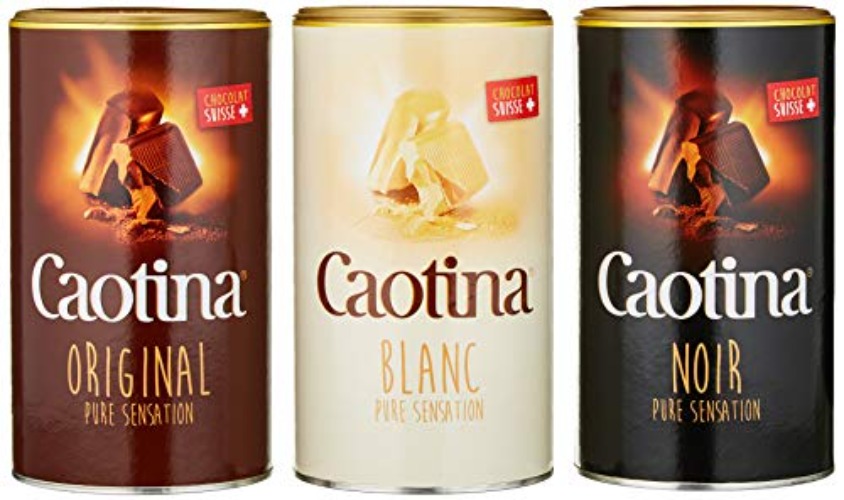 Caotina 3er-Set, original, noir, blanc, Kakao Pulver mit Schweizer Schokolade, Trinkschokolade, heiße Schokolade, 3 x 500g