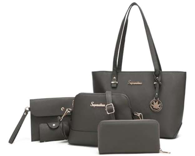 Soperwillton Handbag for Women Wallet Tote Bag Shoulder Bags Top Handle Satchel 5pcs Purse Set - Black