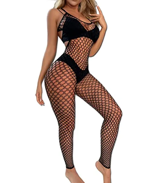 Buitifo Womens Fishnet Bodystocking Plus Size Crotchless Bodysuit Sexy Tights Soft Nightwear Lingerie