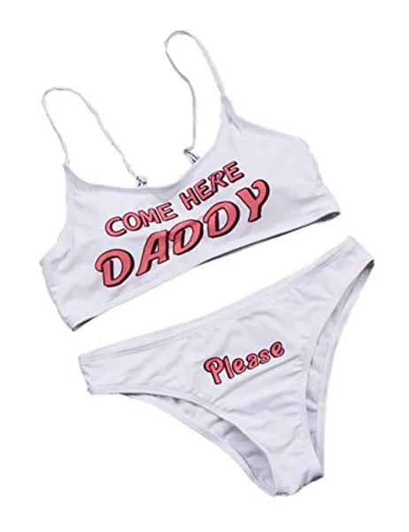 Oludkeph Women Anime Sexy Lingerie Sets Yes Daddy Printed Underwear Mini Bra Crop Tops with Bikini Briefs Sleepwear