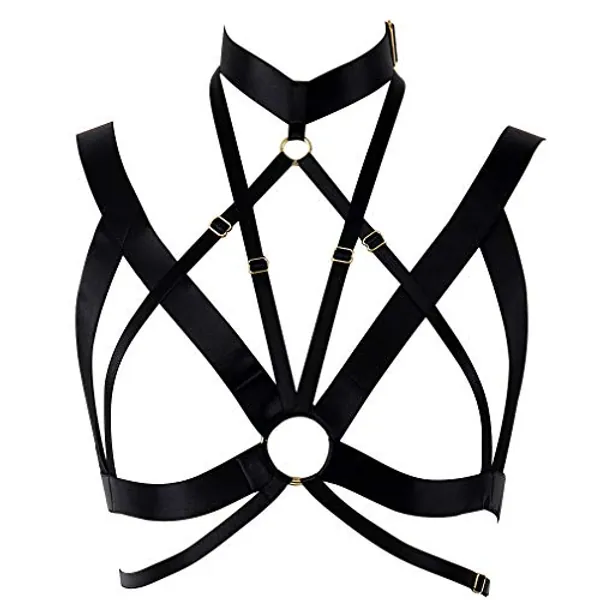 BBOHSS Women's Punk Harness Bra Carnival Party Clothing Adjustable Punk Gothic Bra Photography Dance Accessories