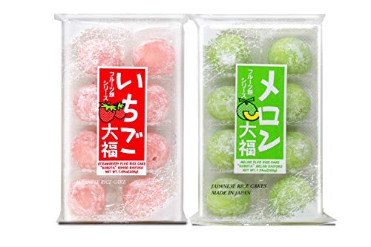 Japanese Mochi Fruits Daifuku (Rice Cake) Strawberry, Melon, Green Tea, Orange Flavors. (Strawberry+Melon)