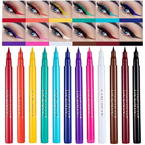 12 Colors Matte Liquid Eyeliner Set Rainbow Colorful Neon Eyeliner Pencil Pigmented Waterproof Smudgeproof Long Lasting Gel Eye Liner Christmas Makeup Gift Kit for Women (Set E) - Set E