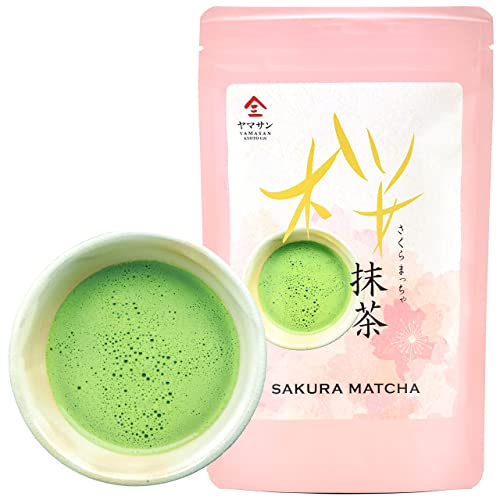 Sakura Matcha Green Tea Powder with Cherry Blossom Tea, Japanese Drinks, Japanese Food, Culinary Grade, 100g【YAMASAN】