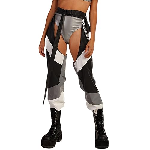Buckle Bottomless Pants Women Rave Chaps in A Black White