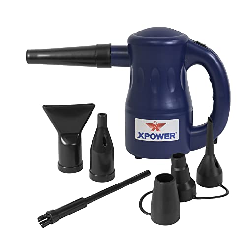 XPOWER A-2 Airrow Pro Electric Air Duster for Dusting, Drying, Inflating, Car Detailing, Computer, Leaf Blowing, 90 CFM, 7 Nozzles + 2 Brushes, High Performance Motor, Eco-Friendly, Navy Blue - A-2-Navy Blue DC Corded