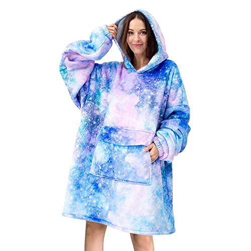 Mewkou Wearable Blanket Hoodie for Adult Women Men,Oversized Sherpa Sweatshirt Wearable Blanket with Giant Pocket,Super Warm Soft Flannel Hooded Blanket,Galaxy - Adult-galaxy - Adult
