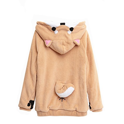 CORIRESHA Cute Coral Velvet Long Sleeve Shiba Inu Dog Embroidery Home Wear Hoodie for Women - Medium - White