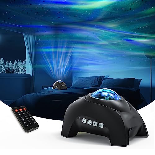 Northern Lights Aurora Projector, AIRIVO Star Projector for Bedroom, Bluetooth Speaker White Noise Galaxy Projector Night Light for Kids Adults, for Room Decor,Ceiling,Party - Black-aurora