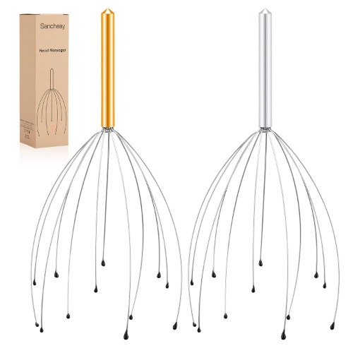 Sancheay Head Massager, Manual Scalp Head Scratcher, Handheld Scalp Massager for Deep Relaxation, Hair Stimulation and Stress Relief (Gold & Silver) - Gold & Silver