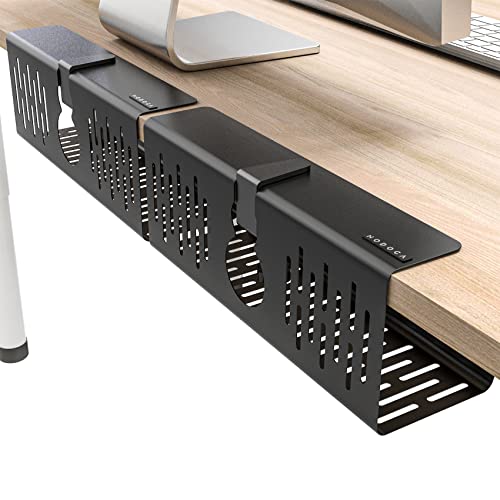 Ideal to Avoid Drilling Through Desks - NODOCA Cable Management Under Desk, 35 x 13 x 12cm Cable Management Tray for Keeping Desk Cables Neat, Holds Up to 5 KG Cable Tray for Office, Home(Black,2pcs) - M(2pcs) - Black