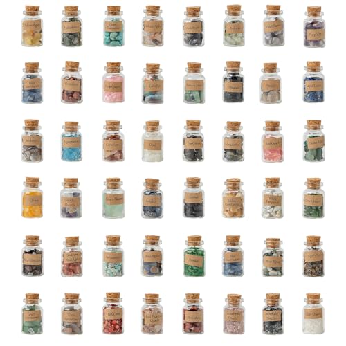 KHOCOEE 48pcs Different Crystals and Healing Stones, Gemstone and Crystals Bottles, Chakra Healing Crystals for Witchcraft, Great Choice for Gift, Collection and Home Decor