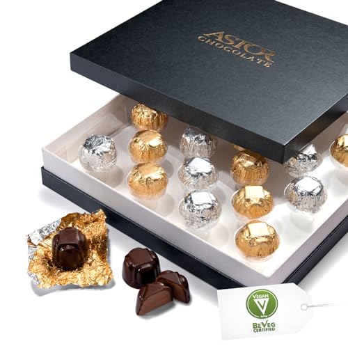 Astor Chocolate Hazelnut Vegan Truffle Box, 18 piece Belgian Chocolate Gift Set, Gourmet Non Dairy Candy, Kosher Pareve Candy, Christmas Valentines Day Birthday Holidays, Prime Holiday Delivery Basket