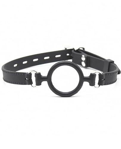 Leather Restraints Ball Mouth Plug Silicone Bondage Ball Gag Open Mouth Gag O-Ring Gag Restraints, Adjustable Strap Bondage Harness Restraints for Adult Bondage Restraints Sex Play (Black)(B1) - B1