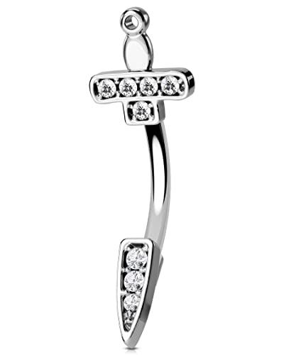 OUFER Rook Piercing Jewelry, 16G 316L Surgical Steel Daith Earrings, Dagger Rook Earrings, Clear CZ Eyebrow Rings, Curved Barbell, Conch Piercing Jewlery - Silver