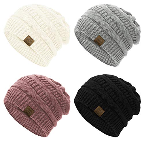 Durio Winter Hats for Women Cable Knit Beanie Soft Womens Beanies Thick Winter Hat - One Size - Black/Ivory/Pink/Light Grey