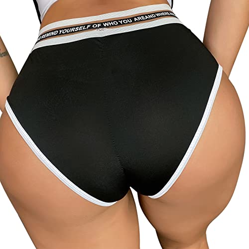 Womens Yoga Booty Shorts Sexy Printed Dance Sport Workout Hot Pants Plus Size Lounge Wear Briefs - Fashion Black - X-Large
