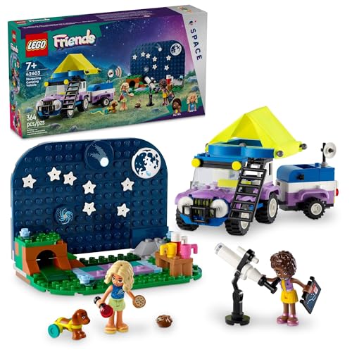 LEGO Friends Stargazing Camping Vehicle Adventure Toy, includes 2 Mini-Dolls, Camping Trailer, Telescope Toy, and a Dog Figure, Science Toy Gift Idea for Girls, Boys and Kids Ages 7 and Up, 42603 - Multicolor