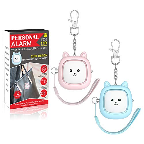 Safe Sound Personal Alarm, VIGOROAD 2 Pack 130 dB Loud Siren Song Emergency Security Alarm Keychain with LED Light, Personal Sound Safety Siren for Women, Men, Children, Elderly (Blue/Pink) - Blue/Pink