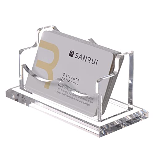 SANRUI Clear Horizontal Business Card Holder Stand for Desk, Acrylic Desktop Display Name Cards Holders Organizer Storage Rack,for Exhibition, Home , Office ,1 Tier 1 Pocket , 60 Card Capacity - Horizontal 1 slot