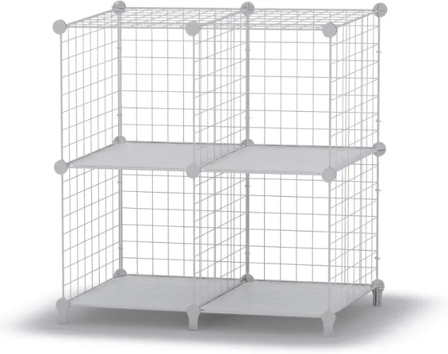 HOMIDEC Wire Cube Storage, Storage Shelves 4 Cube Bookshelf Bookcase Closet Organizer and Storage, Wire Storage Shelves Multi-Use DIY Storage Cube Shelf for Books, Toys, Clothes, Tools - White 4
