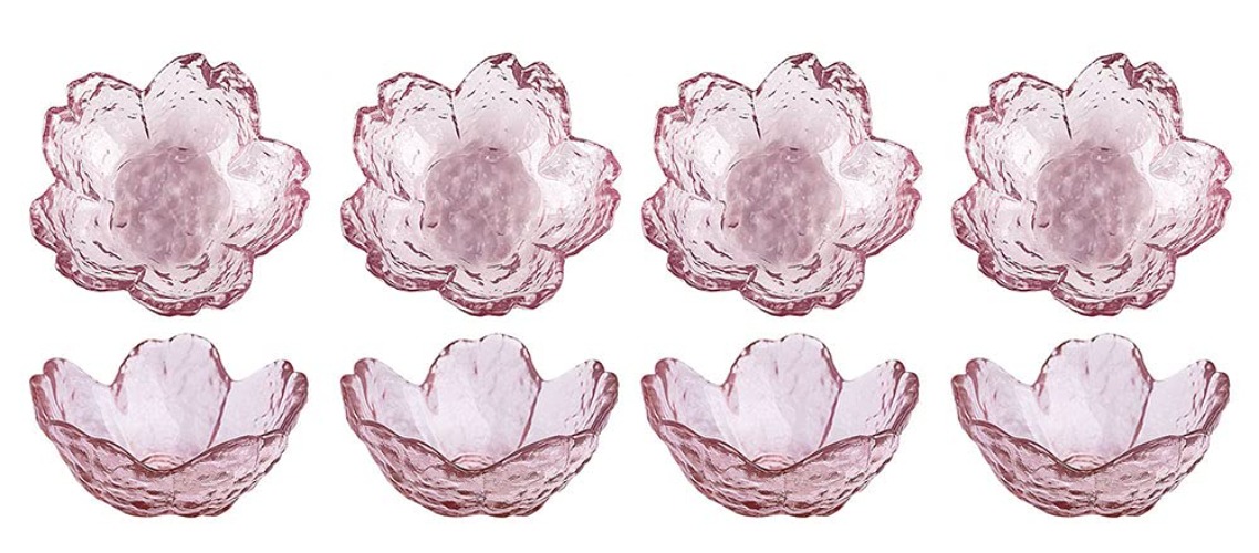 Mozacona 8pcs Glass Sakura Shape Seasoning Dishes Dipping Bowls Appetizer Plates - Pink