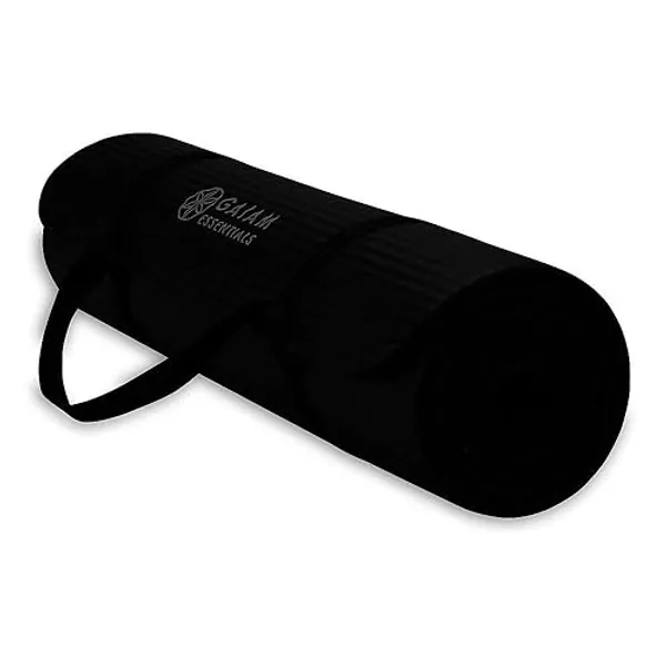 Gaiam Essentials Thick Yoga Mat Fitness & Exercise Mat with Easy-Cinch Yoga Mat Carrier Strap, 72"L x 24"W x 2/5 Inch Thick - Black