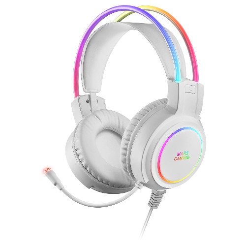 Mars Gaming MHRGB White, Casque Chroma RGB Flow, Microphone Professionnel, Son Spatial