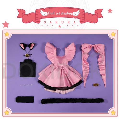 【M/L Ready For Ship】DokiDoki-SR Anime Card Captor Sakura Cosplay Kinomoto Sakura Costume Cute Black Cat Suit Women THE THUNDER Cardcaptor Sakura | Costume / M-Instock