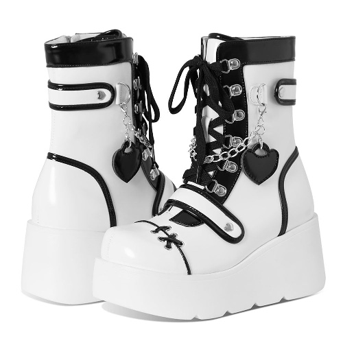 Cyber Punk Babydoll Booties - White & Black / 9.5
