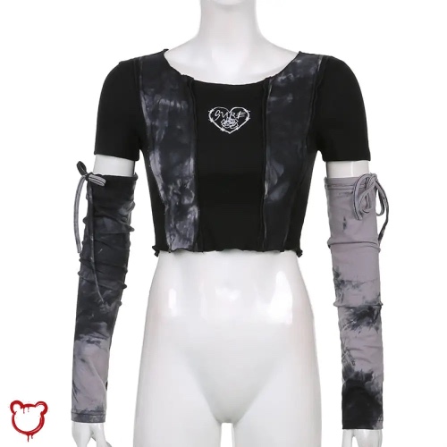 Grunge Crop Top with Gloves - Black 1 / M