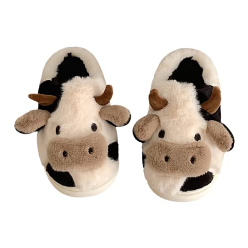 GGOOB Women's Kawaii Slipper, Cotton Animal Print Slippers for Female, Plush Cow House Slippers in 3 Sizes - 9-10 - Black