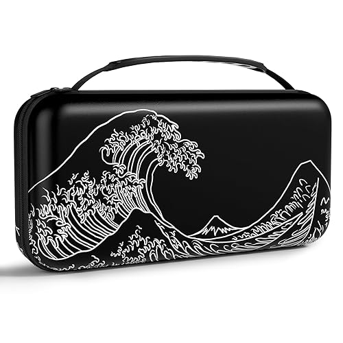 NPOOYI Carrying Case Compatible with Nintendo Switch OLED 2021/2017, Hard Shell Protective Switch Travel Case with Pockets and Game Holder for Console Joy-Con & Accessories, Waves - Abstract Waves