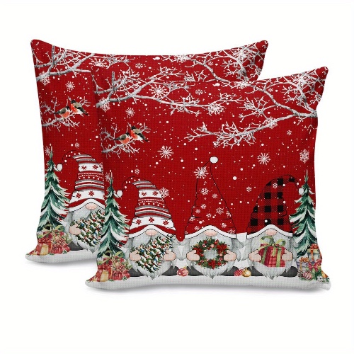Christmas Snowflake and Santa Claus Print Linen Blend Throw Pillow Covers, Set of 2, Contemporary Style with Zipper Closure, Machine Washable for Various Room Types - 45.72x45.72 cm