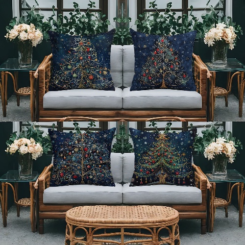 Set of 4 Christmas Tree Decorative Throw Pillow Covers, 45.72x45.72 cm, Contemporary Style, Polyester, Zipper Closure, Machine Washable, Holiday Theme Velvet Cushion Cases for Various Room Types - Single-Sided Print