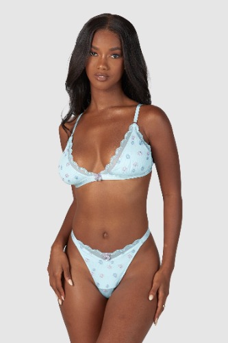 Ribbed Floral Triangle BH (Set) - Blau | XS