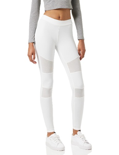 Urban Classics Damen Leggings mit Mesh Einsätzen, Ladies Tech Mesh Leggings erhältlich in vielen Farbvarianten, Größen XS - 5XL - S Weiß