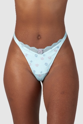 Ribbed Floral Triangle String - Blau | XS