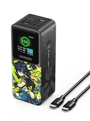 UGREEN Nexode Power Bank 20000mAh 130W Portable Charger 72Wh PD Fast Charging 3-Port USB C Battery Pack with TFT Smart Display for MacBook/iPad/iPhone 16/Samsung S24 and More Genshin Impact Edition - Kinich