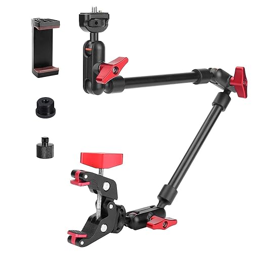JEBUTU 22"/57cm Adjustable Magic Arm with Super Clamp Camera Mount, Articulating Arm Friction Magic Arm Camera Mount Clamp with 1/4" Thread for LED Light Microphone Video Rig Tripod - 22IN